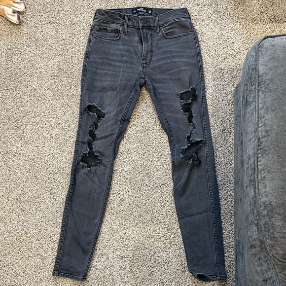 Hollister Men's ripped Gray super Skinny Jeans Size 29x32 smoke free home - Picture 1 of 5